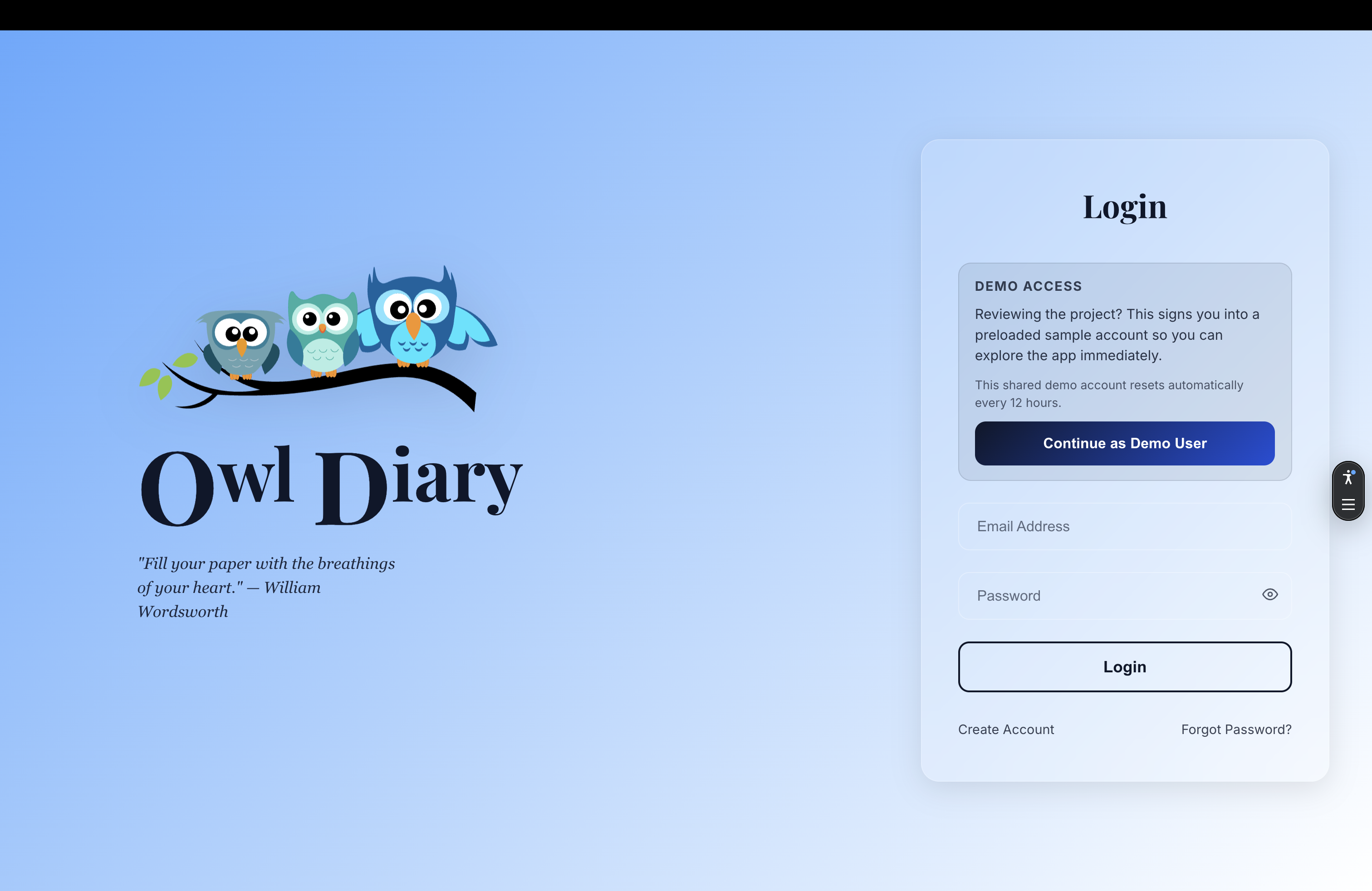 OwlDiary login page thumbnail